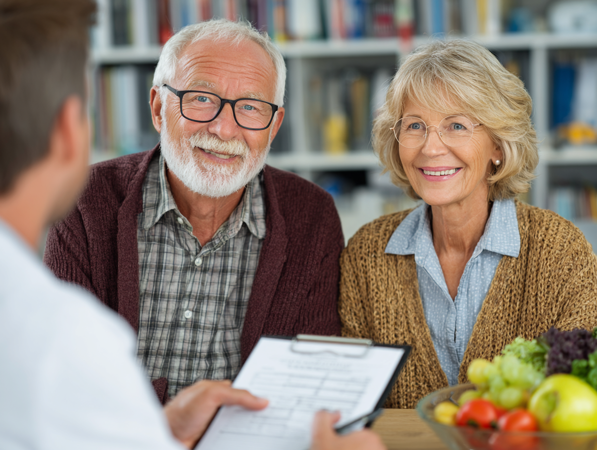 Nutritionist discutând cu un pacient senior